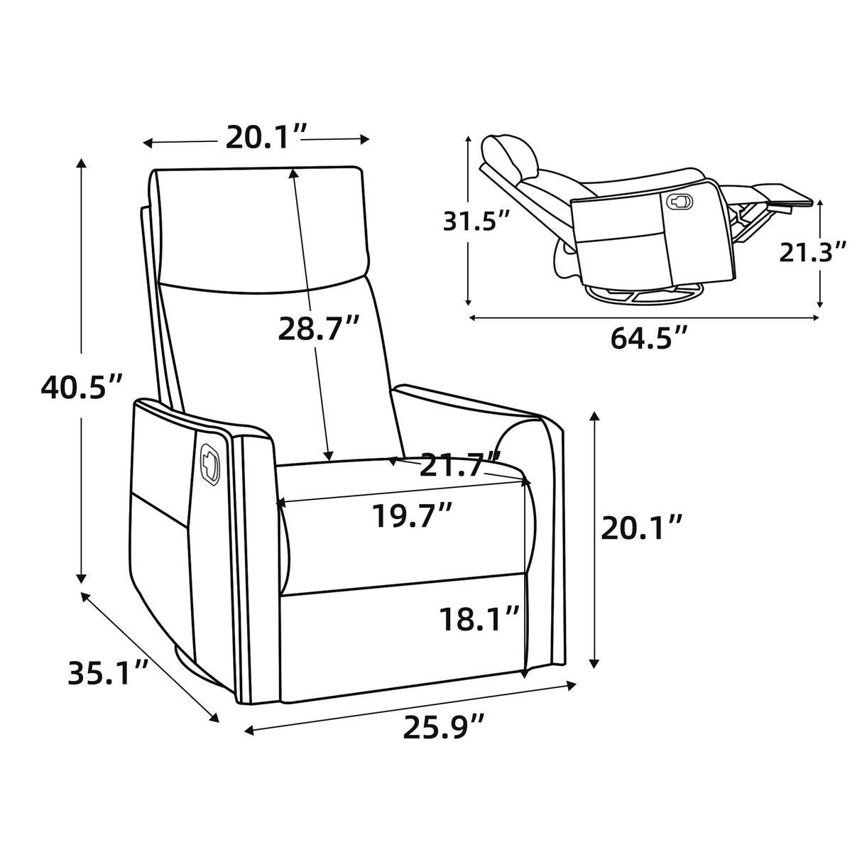 Heat Massage Manual Recliner Chair with Rocker and Swivel in Khaki