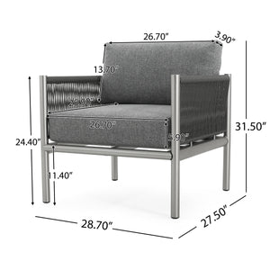 Hargrove Club Chair Stylish Aluminum Frame Braided Rope Sofa Silver Grey