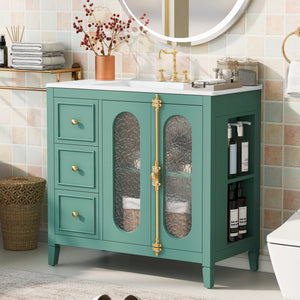 Bathroom Vanity with 3 Drawers and 2 Soft-Close Doors Cabinet - Lake Green