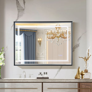 LED Bathroom Beveled Mirror, 3000 - 6000K Gradient Front And Backlit LED Mirror For Bathroom, 3 Colors Dimmable, Ip54 Enhanced Anti Fog