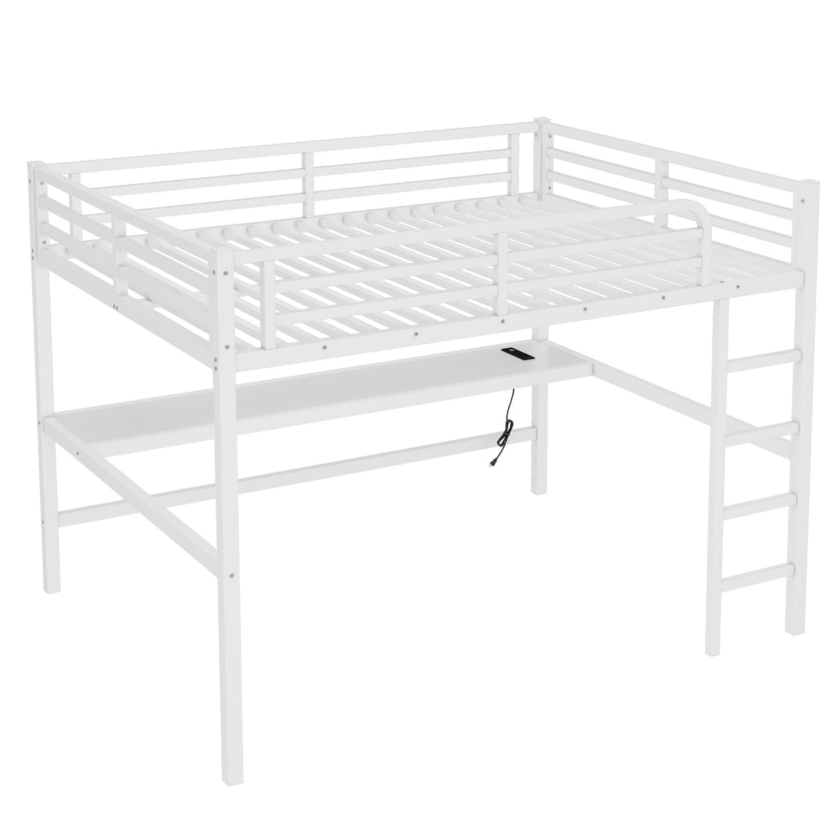 Metal Queen Size Loft Bed with Power Outlet and LED Lighted