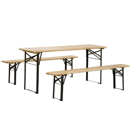 Outsunny 6' portable picnic table and bench set, outdoor wooden folding camping dining table set for patio garden outdoor activities