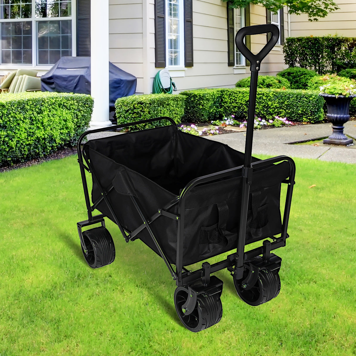 100l collapsible folding beach wagon cart with 220lbs large capacity, wagons carts heavy duty foldable with big wheels for sand, garden, camping