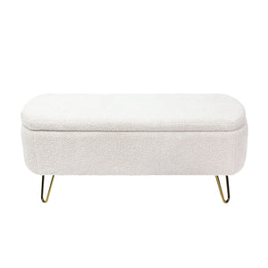 Storage Ottoman Bench For End Of Bed Legs, Modern Camel Faux Fur Entryway Bench Upholstered Padded With Storage For Living Room Bedroom