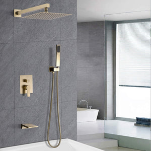 Tub Shower Faucet Set With 12" Rain Shower Head And Handheld Spray Combo