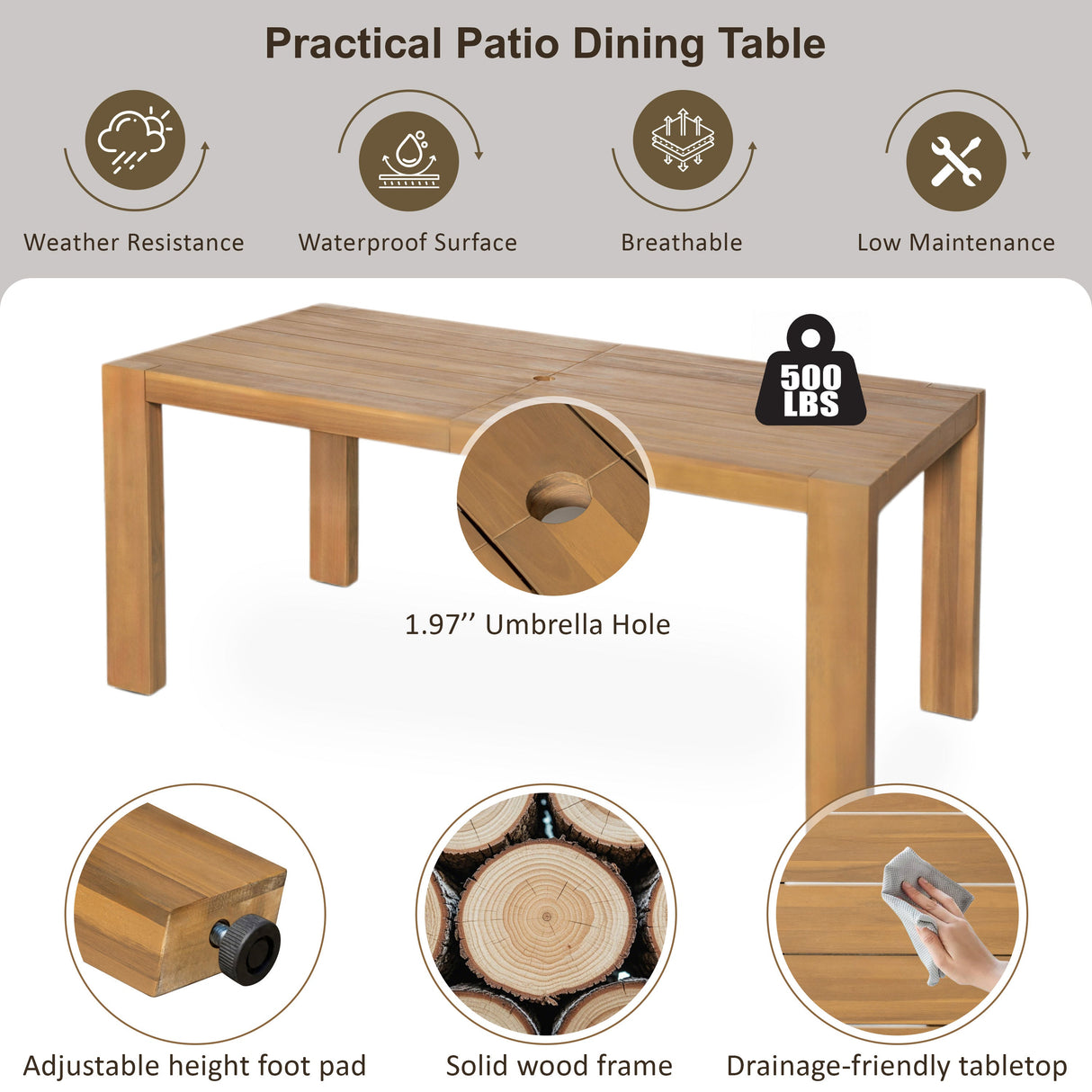 TREXM Patio Dining Table Set for 6 with Umbrella Hole