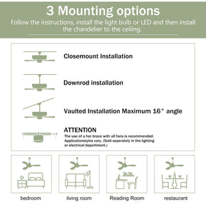 Indoor Outdoor Ceiling Fan With Light With Remote Control, Noiseless Reversible Motor, 6 Speed, 3 Color
