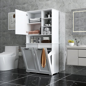 Laundry Cabinet with Doors and Shelf, Tilt-Out Laundry Hamper, Multiple Storage Space