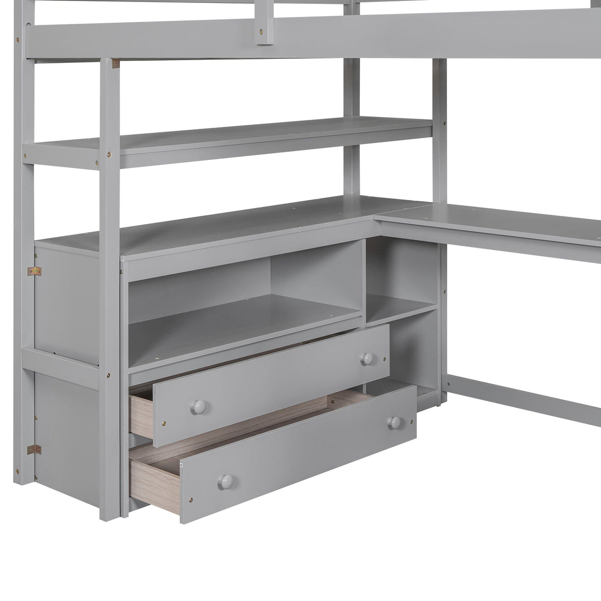 Loft Bed With Desk, Shelves, 2 Drawers, Storage Staircase
