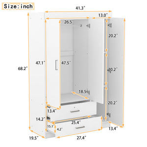 3-Door Mirror Wardrobe with Shelves, White