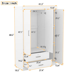 3-Door Mirror Wardrobe with Shelves, White