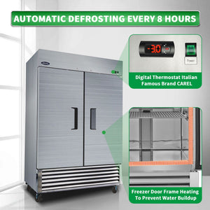 54" Commercial Freezer 49 Cu.Ft With 2 Solid Door Reach-In Freezers Stainless Steel Etl Approved Upright Freeze Storage - Silver