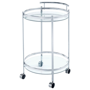 Chrissy Round Glass Shelf Metal Bar Cart Chrome