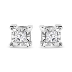 .925 Sterling Silver 1/2 Cttw Miracle Set Princess-cut Diamond Solitaire Stud Earrings (I-J Color, SI1-SI2 Clarity)