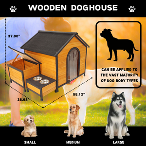 XPT088 Wearable and Strong Wooden Dog House with Metal Bowls and Toy Box