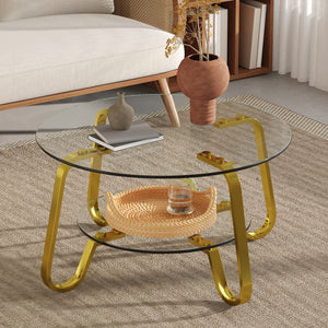 Double Layer Coffee Table with Double-Layer Glass - Pearl Silver, Gold, or Black