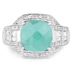 4.09 Carat Genuine Emerald and White Topaz .925 Sterling Silver Ring