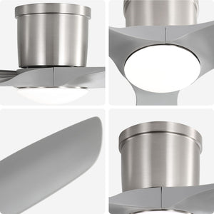 Flush Mount Ceiling Fan With Dimmable LED Light, 3 Blades, Reversible DC Motor Blades For Living Room