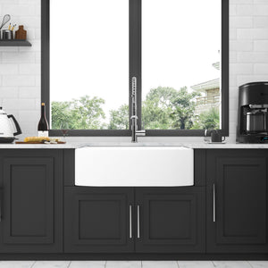 Ceramic Farmhouse Sink Apron Front Single Bowl with Arch Edge - White