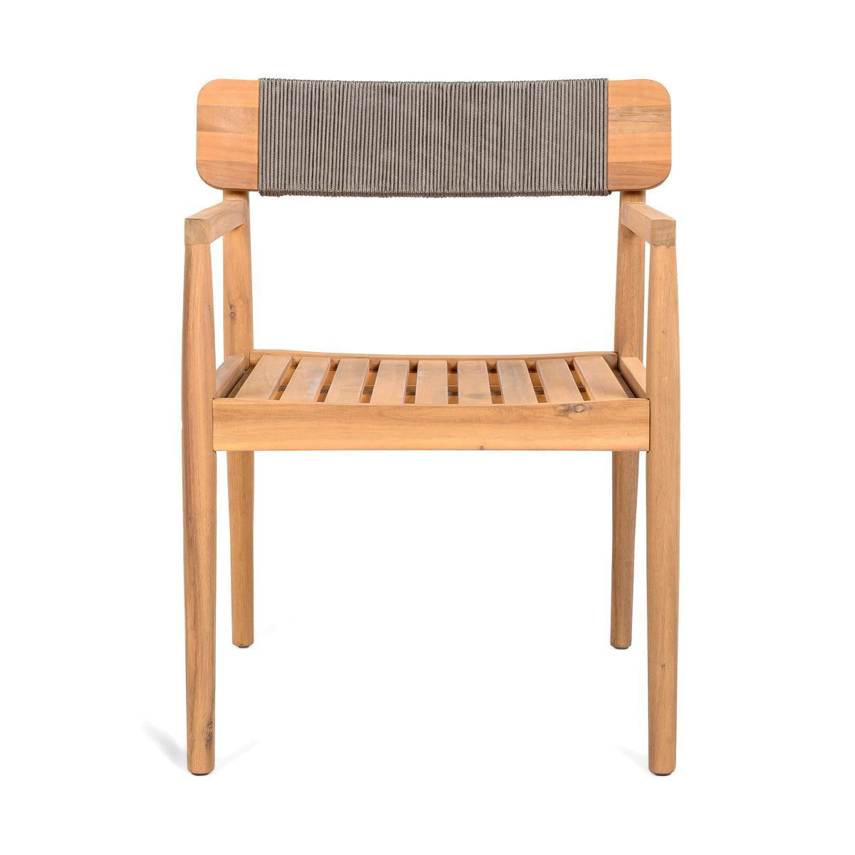 Creative Braided Acacia Wood Outdoor Dining Chairs with Armrests - Grey