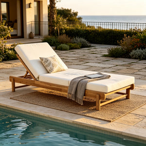 Light Teak Acacia Wood Chaise Lounge Set: 1 Frame + 1 3-Fold