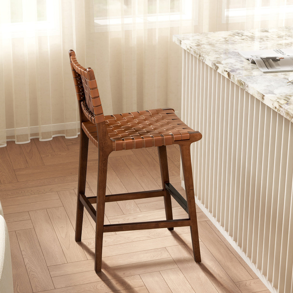 Andre  Woven Leather Counter Stool