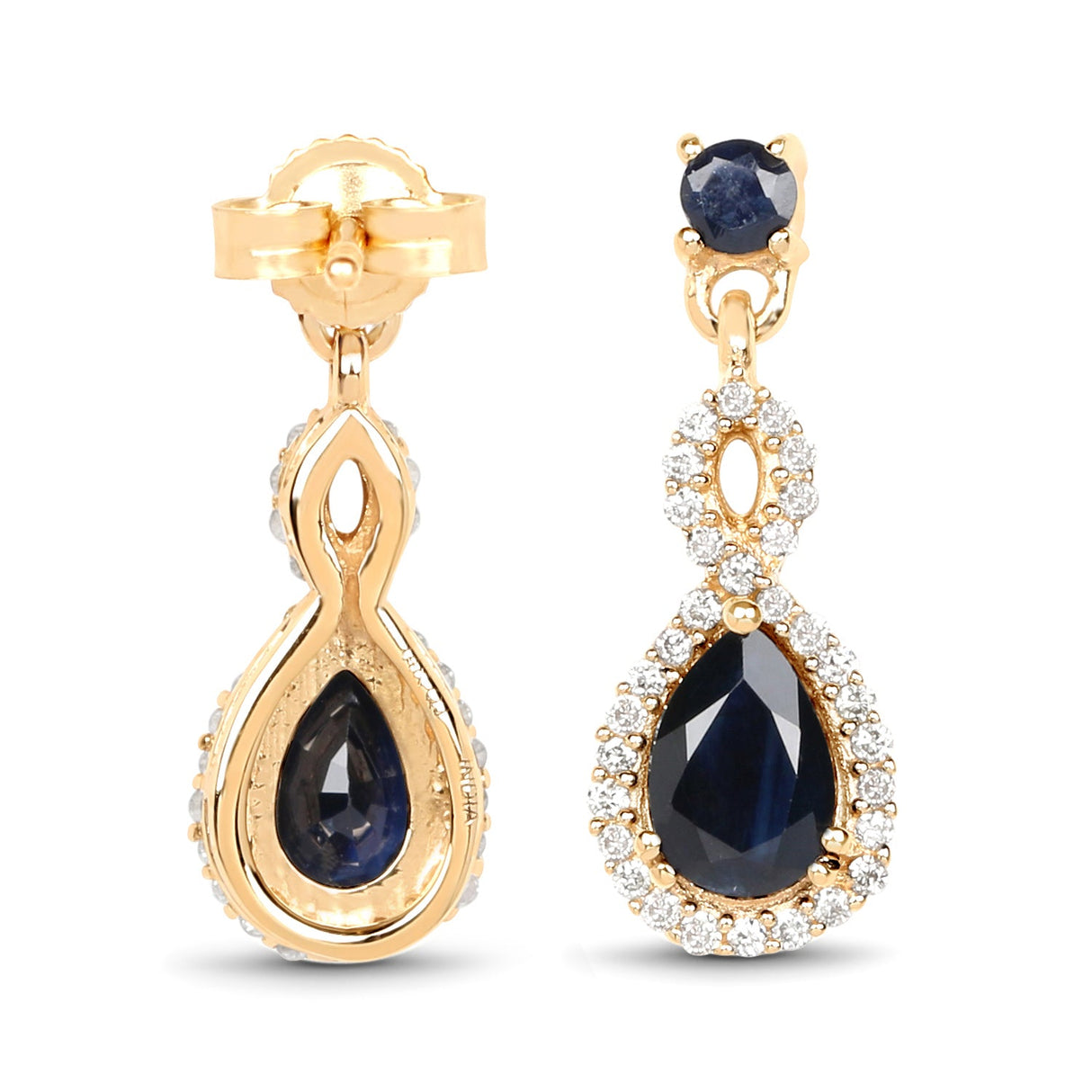 1.19 Carat Genuine Blue Sapphire and White Diamond 14K Yellow Gold Earrings