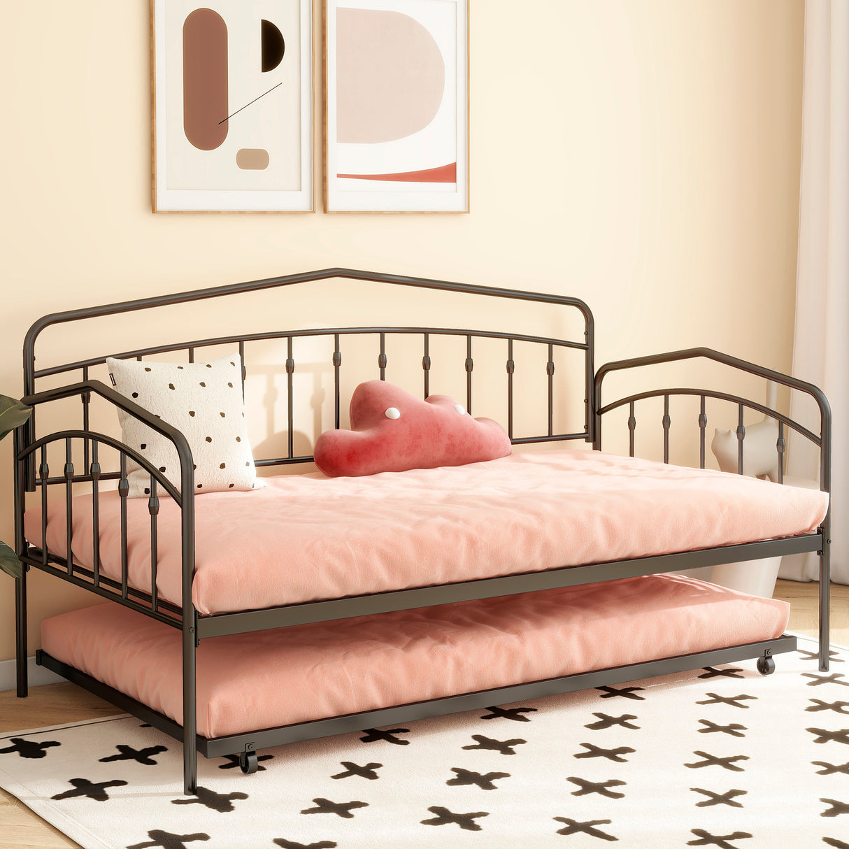 Fox twin daybed with twin trundle, black