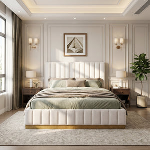 Queen Size Bed Frame With Linen Upholstery