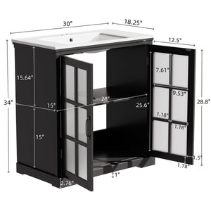 Modern Bathroom Vanity with Ceramic Sink and Tempered Blurred Glass Doors