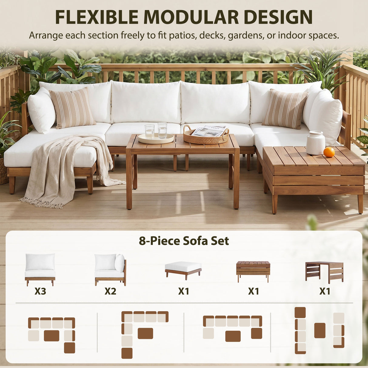 TOPMAX 8-Piece Acacia Wood Outdoor Patio Sofa Set