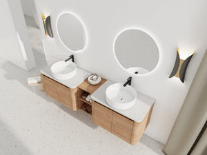 72" Wall-Mounted Bathroom Vanity With Ceramic Art Sink
