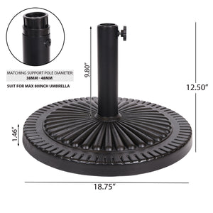 Black Rock Resin Outdoor Umbrella Base with Steel Support in Black Finish