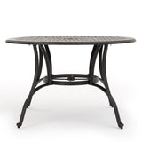 Outdoor cast aluminum circular dining table, bronze