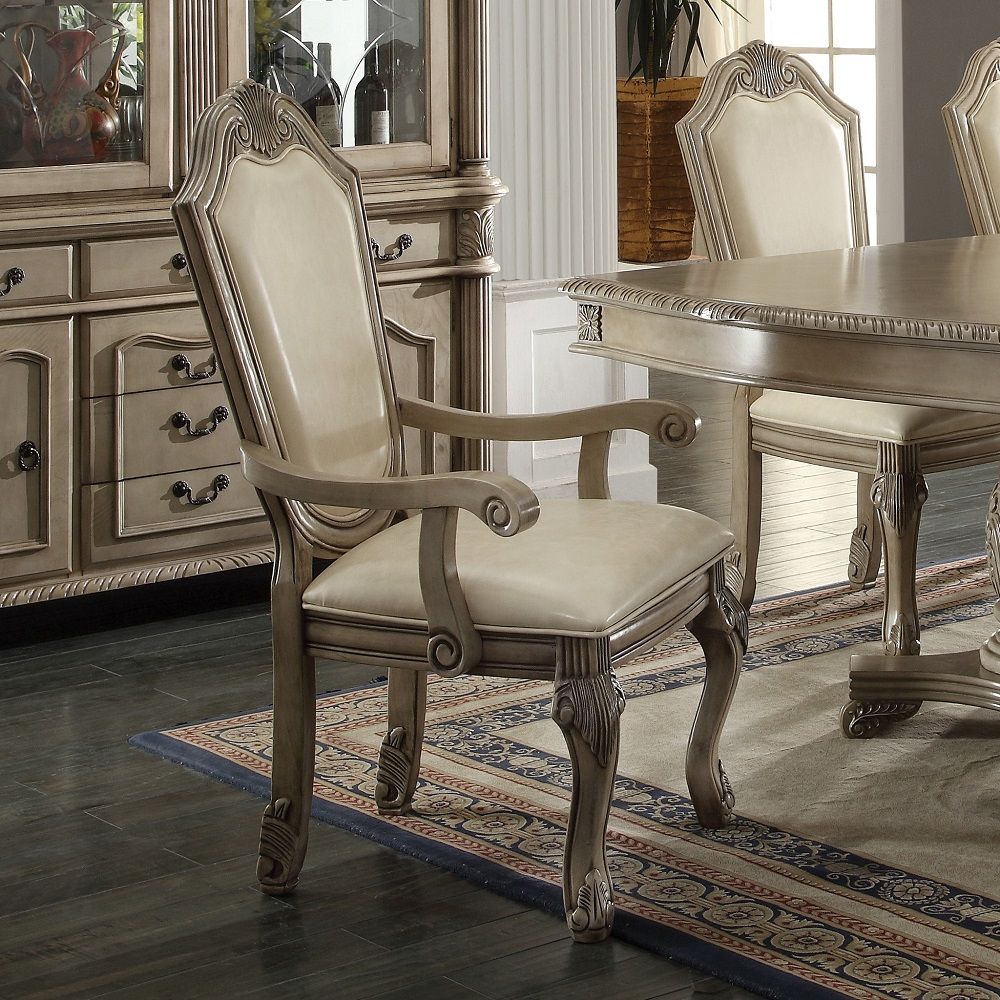 Chateau De Ville - Arm Chair (Set of 2) - Synthetic Leather & Antique White