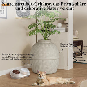 Stylish Cat Litter Box Enclosure with Faux Plant