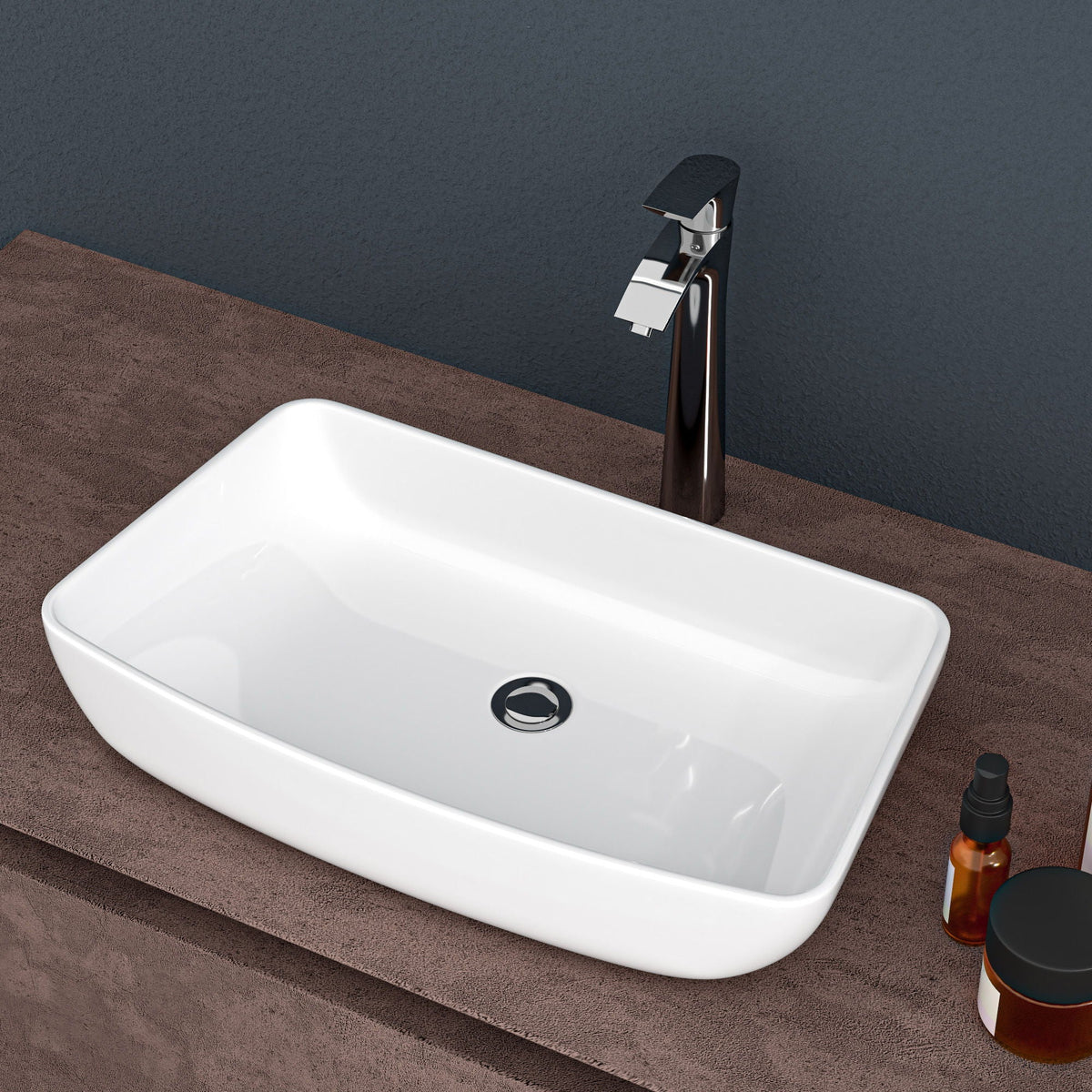 Rectangular Vessel Bathroom Sink - White