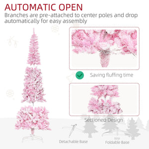 Prelit Snow Flocked Artificial Christmas Tree with LED Lights - Pink, 7.5ft