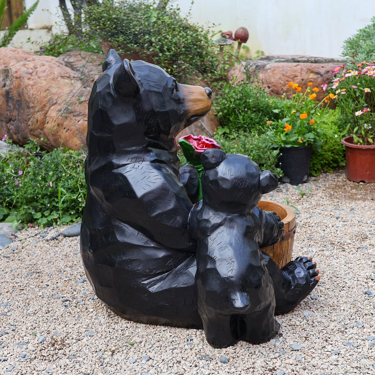 Outdoor Garden Sculpture Bear Flower Pot Planter