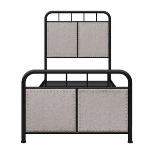 Twin Size Linen Upholstered Platform Metal Bed Frame with Fabric Headboard and Footboard