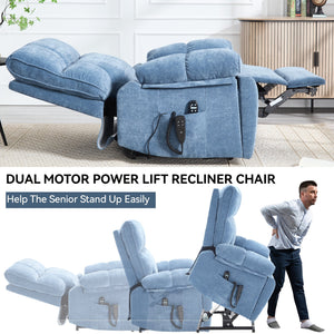 Blue Heat Massage Dual Motor Lift Recliner Chair with Electric Heat - Blue