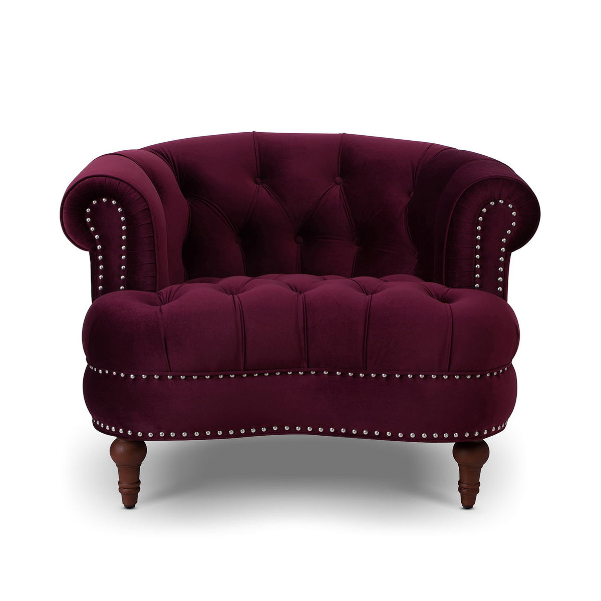Victorian Tufted Upholstered Accent Chair with Nailhead Trim - Dark Red, Blue, or Pink