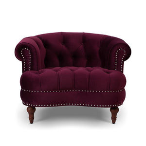 Victorian Tufted Upholstered Accent Chair with Nailhead Trim - Dark Red, Blue, or Pink