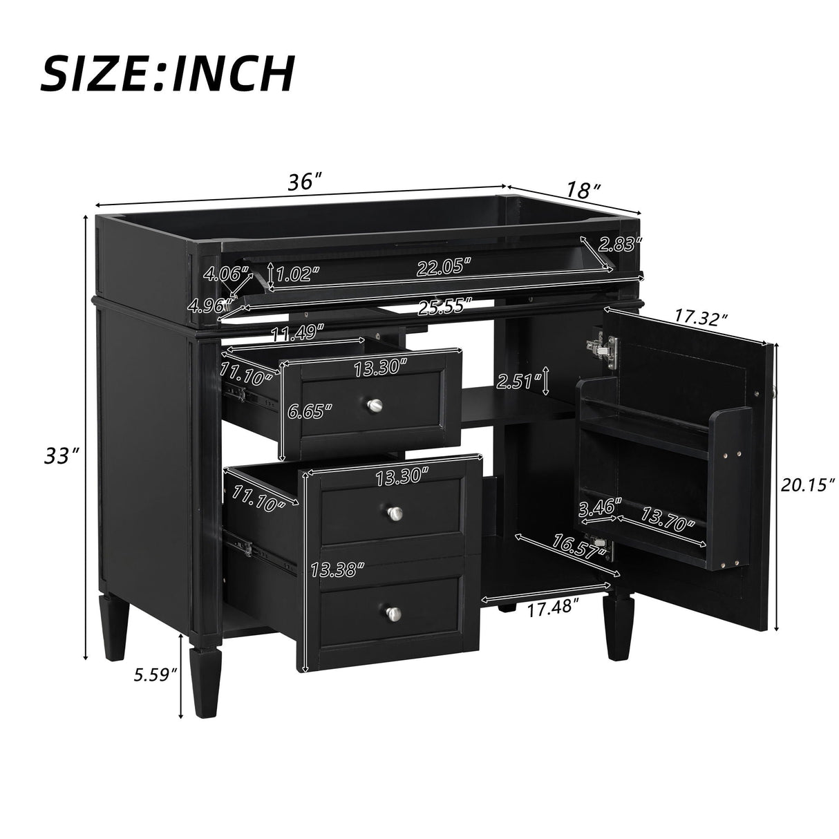 Bathroom Vanity With 2 Drawers and Tip-Out Drawer Storage Cabinet