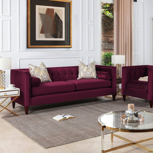 Jack 84" Modern Tuxedo Tufted Sofa, Burgundy Velvet