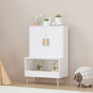 Toy Storage Cabinet With Doors And Open Shelf, Toddler Bookshelf For Playroom - White