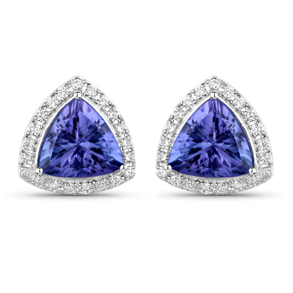 3.82 Carat Genuine Tanzanite and White Diamond 14K White Gold Earrings