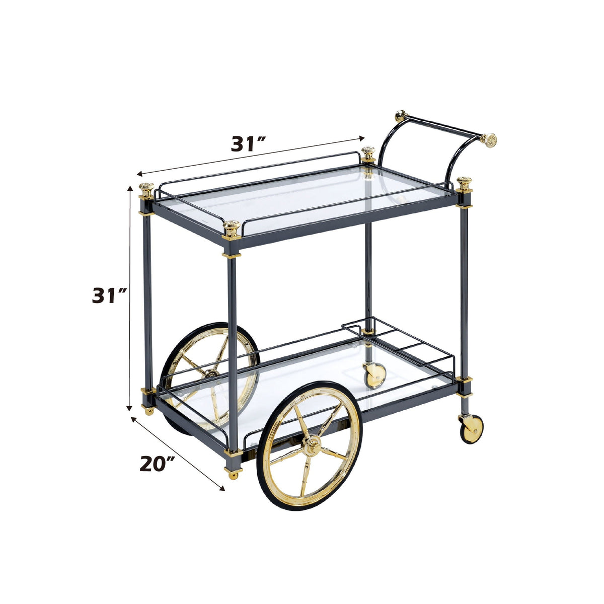 Cyrus Clear Glass Serving Cart - Black / Gold