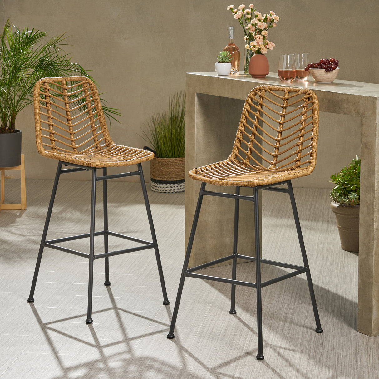 Sawtelle outdoor wicker barstools (set of 2)