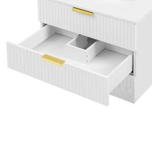 Wall Mounted Floating Cabinet With Double Drawer, Rectangular Sink